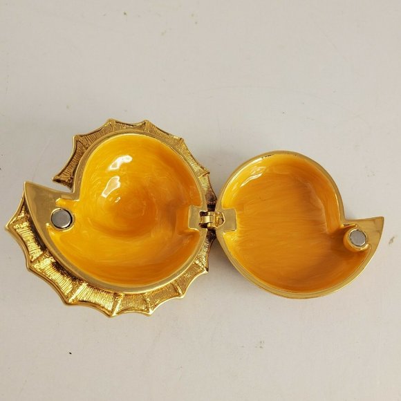 Bejeweled Enamel Inlay Sea Shell Hinged Trinket Box Rhinestones Gold - Picture 6 of 10